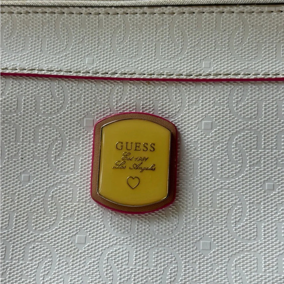 GUESS White Pink Monogram Wristlet Clutch Wallet | Logo Pattern Classic - Picture 2 of 9